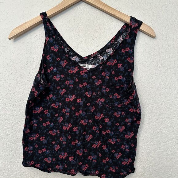 Vans Women’s Cropped Tank Top Black Floral Sleeveless Shirt Size Small - Picture 1 of 7